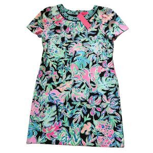 Lilly Pulitzer Shift Dress XL Onyx Let's Get Wild Tamaya Short Sleeve Floral Cru